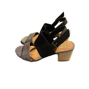 TOMS Poppy Block Heels  Womens Black Casual Sandals Size‎ 6.5